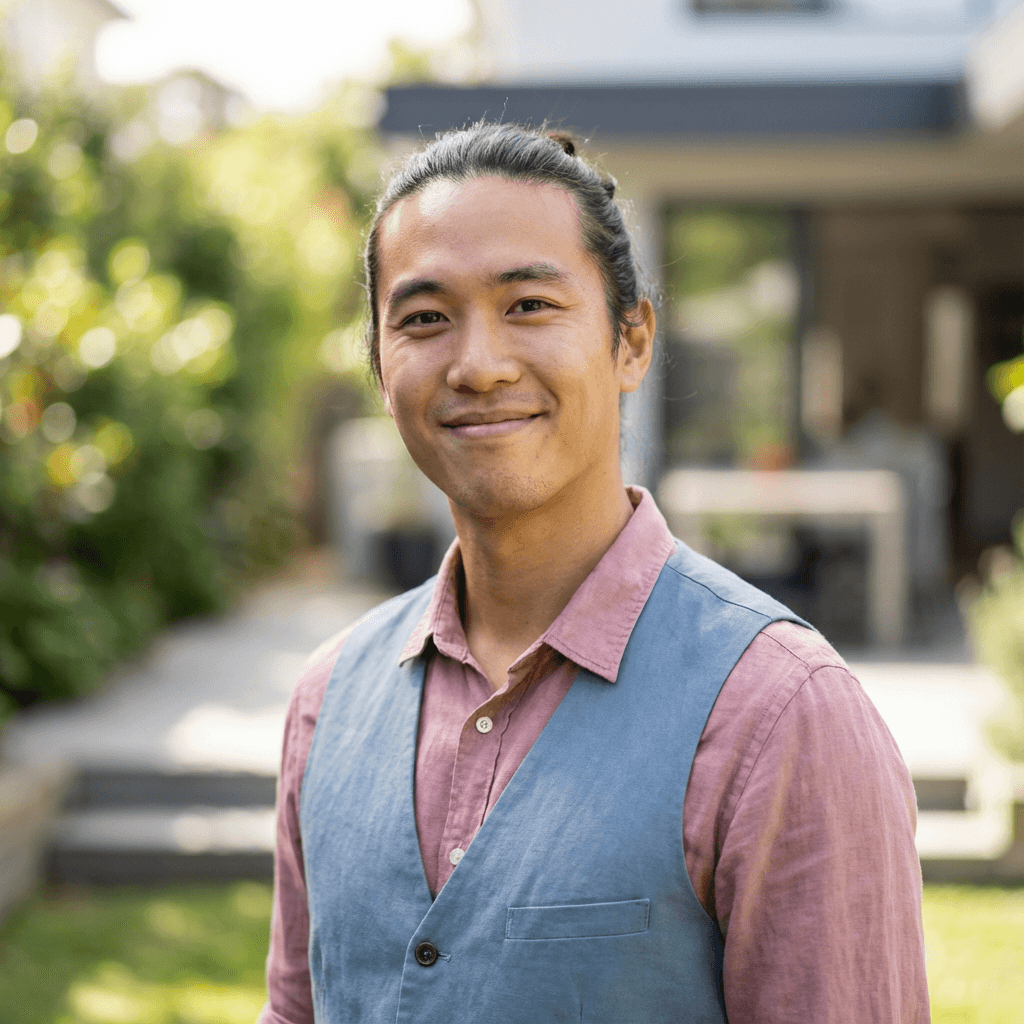 Marcus Chen smiling in a creative studio