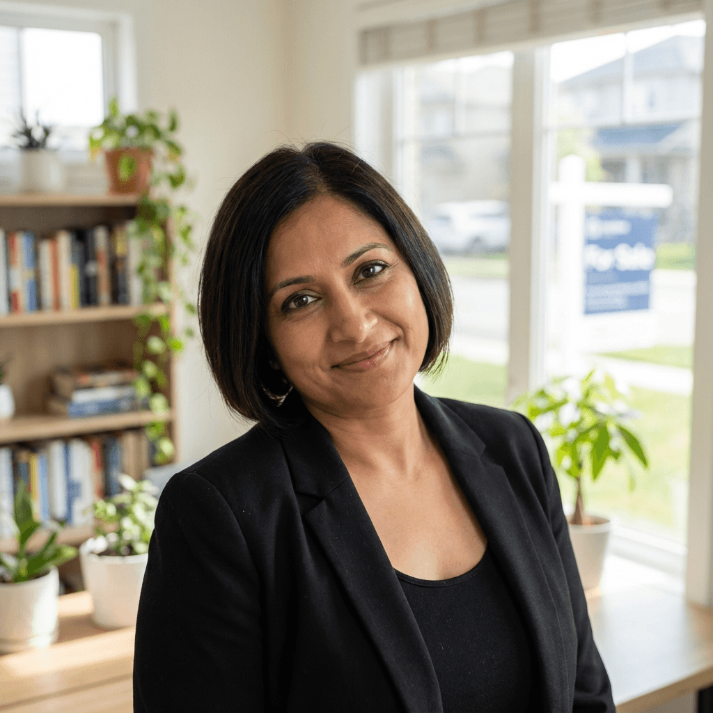 Priya Sharma in professional office attire